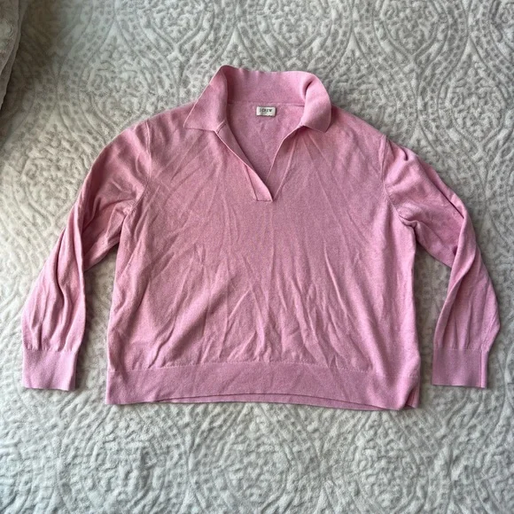 J. Crew Women’s Light Pink Collared V-Neck Pullover Sweater - Picture 2 of 9